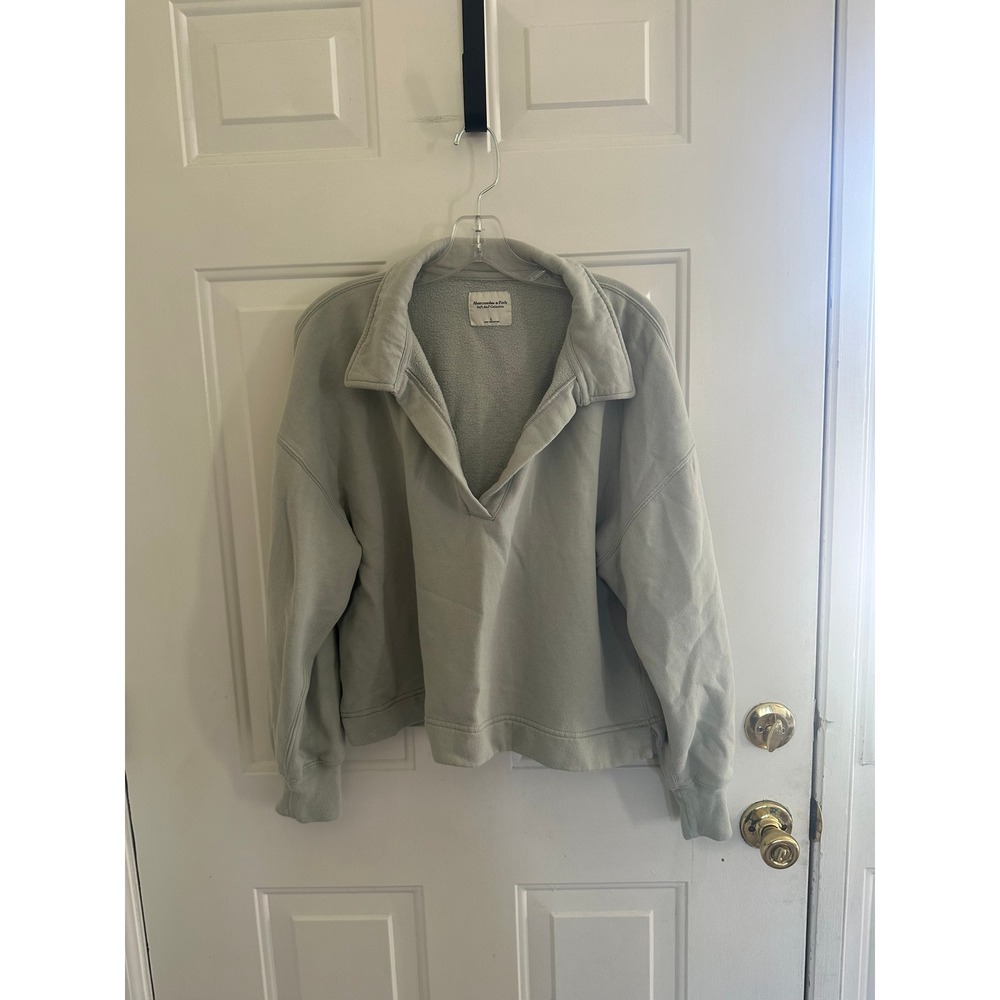 Abercrombie & Fitch Soft A&F Collection Sage Green V-Neck Polo Sweatshirt Large